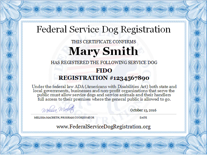 Service Dog Registration Digital Certificate (v2)